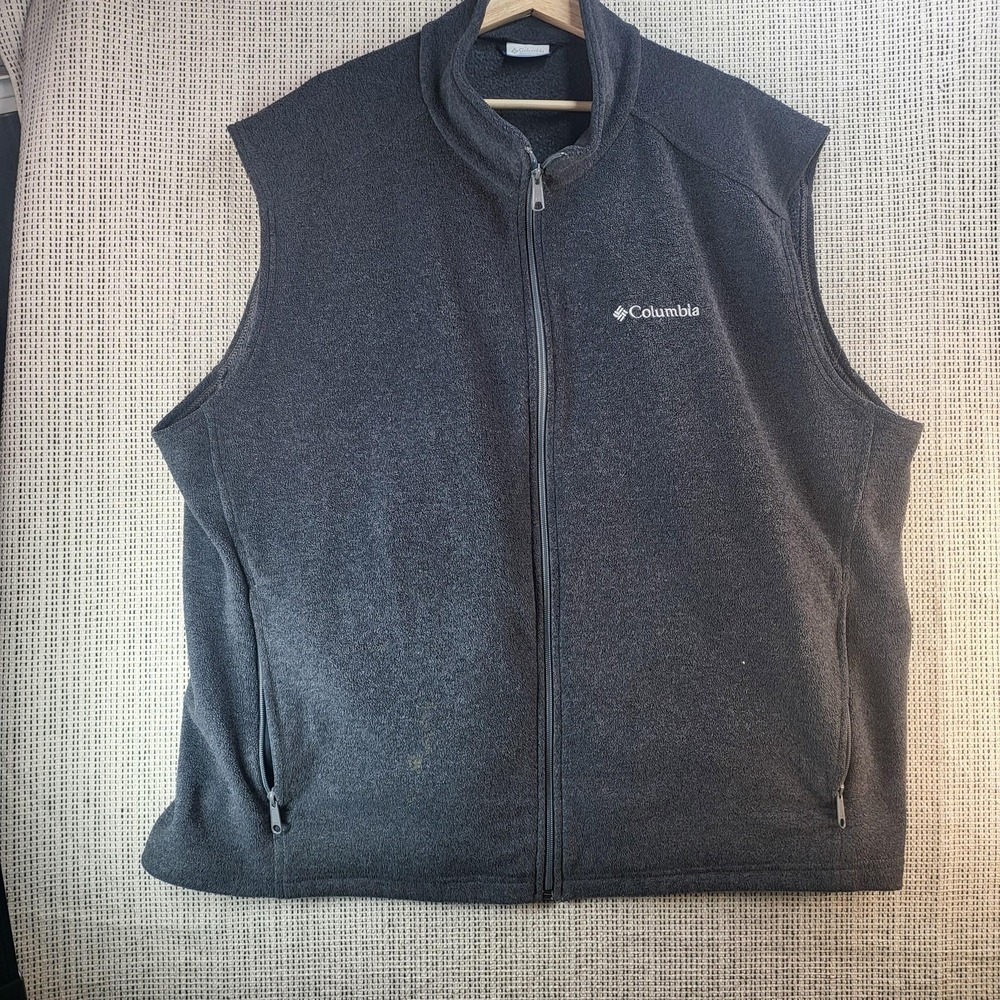 Columbia Fleece Vest Mens 2XL Gray Full‎ Zip Sleeveless Zip Pockets Logo Outdoor